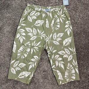 Liz & Me Linen Blend Pants Womens 2X Floral Wide Leg Crop Pull On Coastal Preppy